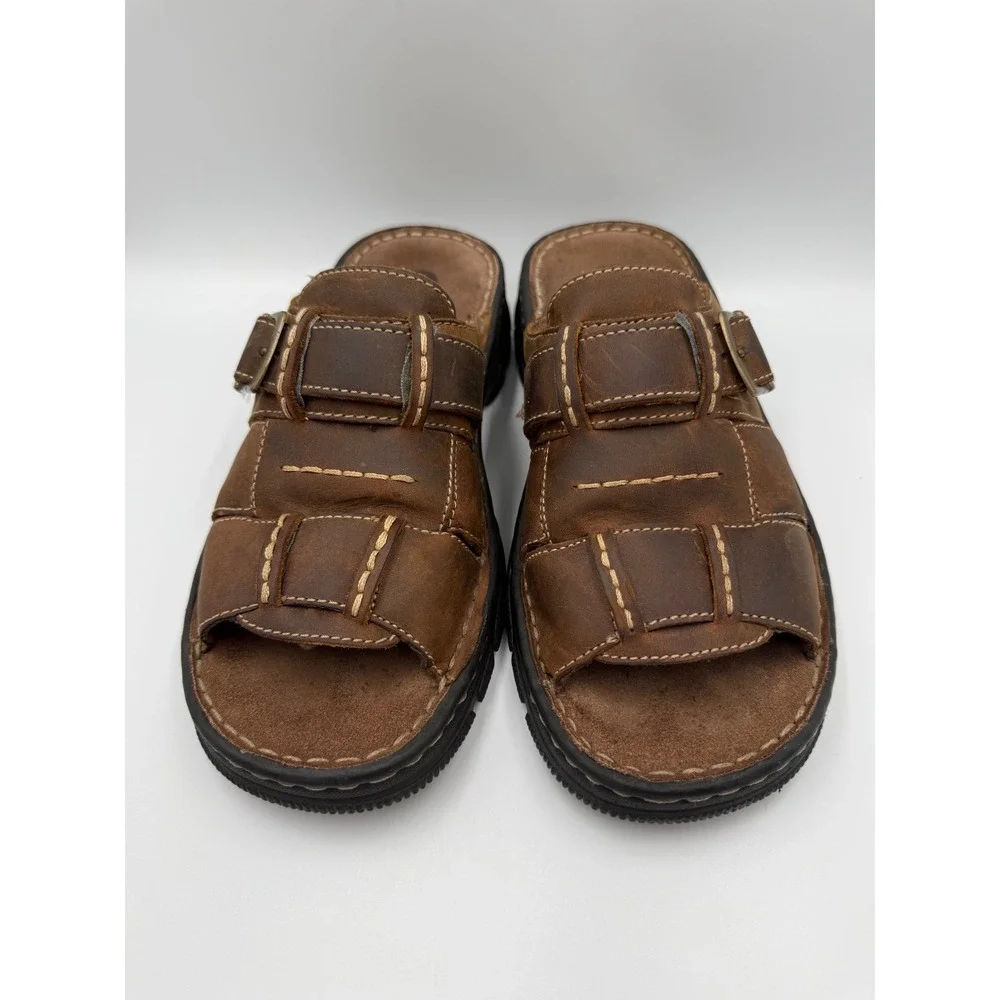 GBX Havana Men‎ Size 9 Brown Leather Slide Sandals Buckle Casual Comfort Shoes